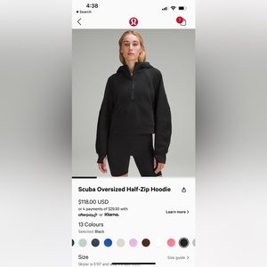 Lulu scuba sweatshirt black size XS/S